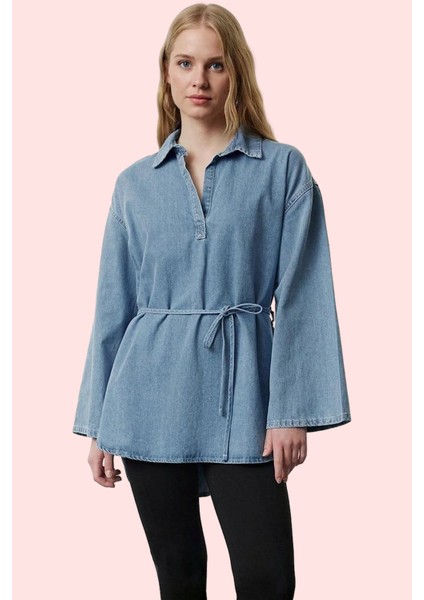 Kadın Pamuklu Denim Gömlek Tunik Regular Kalıp Ispanyol Kol Günlük ve Özel Günler Hafta Sonu