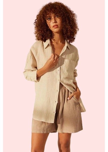 Kadın Keten Uzun Kollu Gömlek Şıklık ve Rahatlık Bir Arada Yaz Günlük Kullanım Özel Günler