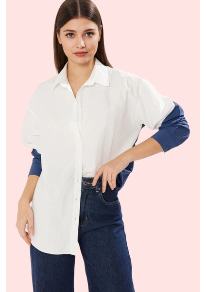 Kadın Pamuklu Dokuma Gömlek Uzun Kollu Regular Boy Oversize Kalıp Yaz Aylarının Vazgeçilmezi