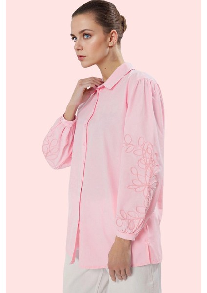 Kadın Dokuma Gömlek; Oversize Uzun Kollu Nakış Detaylı Günlük Stil Yaz Aylarının Vazgeçilmezi