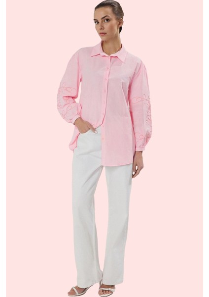 Kadın Dokuma Gömlek; Oversize Uzun Kollu Nakış Detaylı Günlük Stil Yaz Aylarının Vazgeçilmezi fiyatları