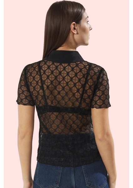 Kadın Düz Desenli Dantel Kumaş Kısa Kollu Regular Gömlek Yazlık Yaz Aylarının Vazgeçilmezi fiyatları