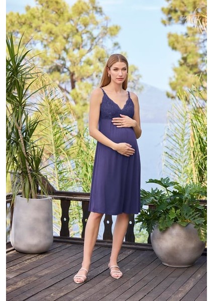 Monamise Desenli ve Dantelli Hamile Lohusa Sabahlık Takımı modelleri