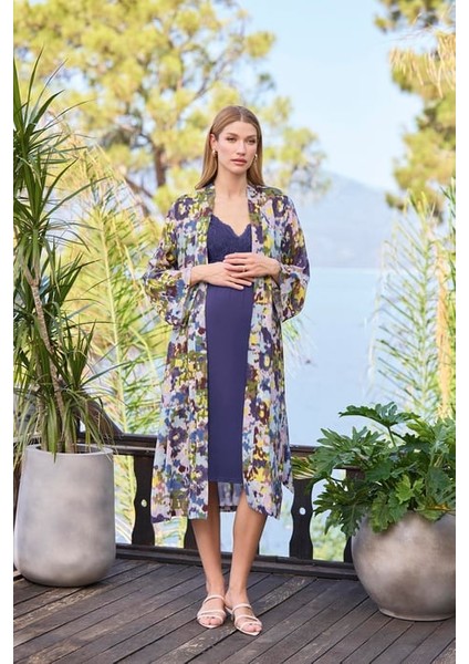 Monamise Desenli ve Dantelli Hamile Lohusa Sabahlık Takımı