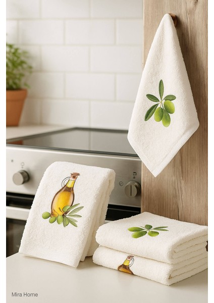 3 Lü Zeytin Baskılı Pamuklu Mutfak Havlusu 30 x 50 cm