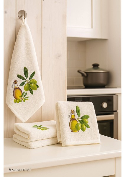 3 Lü Zeytin Baskılı Pamuklu Mutfak Havlusu 30 x 50 cm fiyatları
