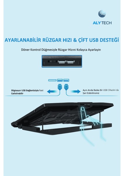 6 Fanlı Sessiz Laptop Soğutucu Ayarlanabilir Rüzgar Hızı, Ergonomik Tasarım, Çift USB Girişli 17.3'' Uyumlu Stand fiyatları