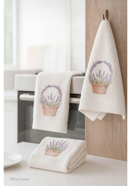 3 Lü Lavanta Baskılı Pamuklu Mutfak Havlusu 30 x 50 cm