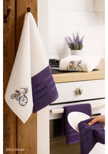 3 Lü Lavanta Baskılı Pamuklu Mutfak Havlusu 30 x 50 cm