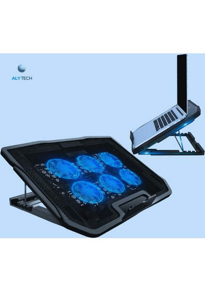6 Fanlı Sessiz Laptop Soğutucu Ayarlanabilir Rüzgar Hızı, Ergonomik Tasarım, Çift USB Girişli 17.3'' Uyumlu Stand