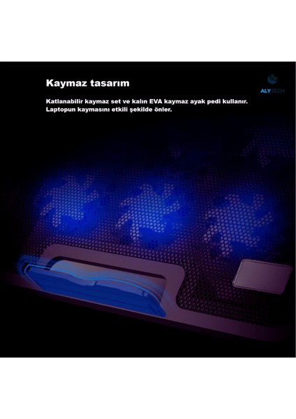 6 Fanlı Sessiz Laptop Soğutucu Ayarlanabilir Rüzgar Hızı, Ergonomik Tasarım, Çift USB Girişli 17.3'' Uyumlu Stand