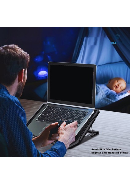 6 Fanlı Sessiz Laptop Soğutucu Ayarlanabilir Rüzgar Hızı, Ergonomik Tasarım, Çift USB Girişli 17.3'' Uyumlu Stand