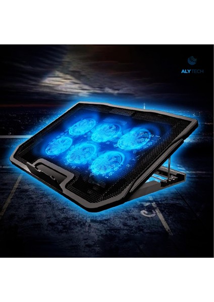6 Fanlı Sessiz Laptop Soğutucu Ayarlanabilir Rüzgar Hızı, Ergonomik Tasarım, Çift USB Girişli 17.3'' Uyumlu Stand
