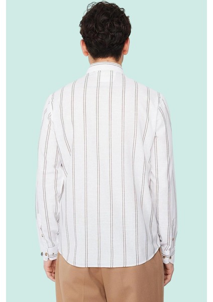 Erkek Slim Fit Ince Çizgili Gömlek Yaka Düğmeli Uzun Kollu Günlük Yaz Aylarının Vazgeçilmezi fiyatları