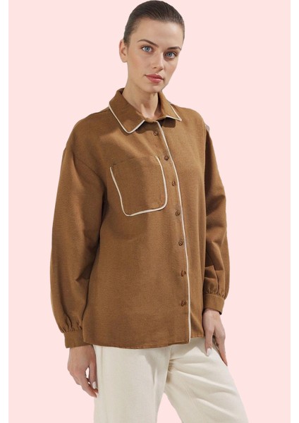 Kadın Oversize Keten Görünümlü Gömlek Uzun Kollu Günlük Stil Hafta Sonu Yaz Aylarının Vazgeçilmezi