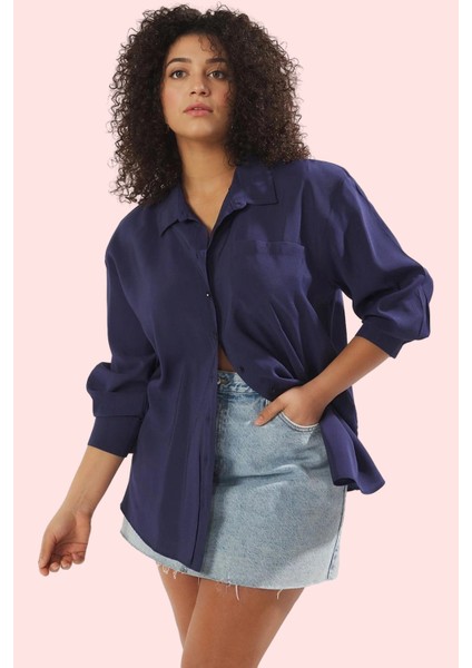 Kadın Büyük Beden Çizgili Gömlek Yaka Uzun Kollu Rahat Günlük Stil Yaz Aylarının Vazgeçilmezi fiyatları