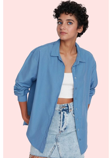 Kadın Oversize Dokuma Gömlek Günlük ve Iş Stilleri Için Hafta Sonu Yaz Aylarının Vazgeçilmezi