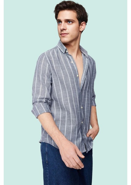 Erkek Slim Fit Çizgili Gömlek Pamuklu Iş ve Günlük Kullanım Hafta Sonu Yaz Aylarının Vazgeçilmezi fiyatları