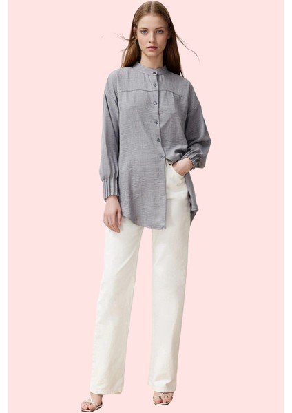 Kadın Oversize Keten Aerobin Dokuma Gömlek Ramadan Koleksiyonu Günlük Stil Kaliteli Malzeme