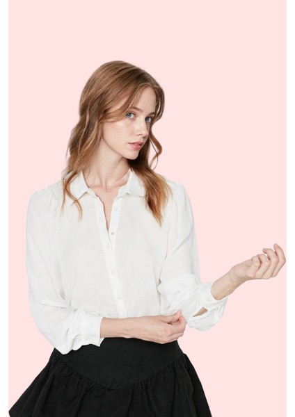 Kadın Dokuma Gömlek Bebe Yaka Düz Desen Casual Günlük Hafta Sonu Yaz Aylarının Vazgeçilmezi