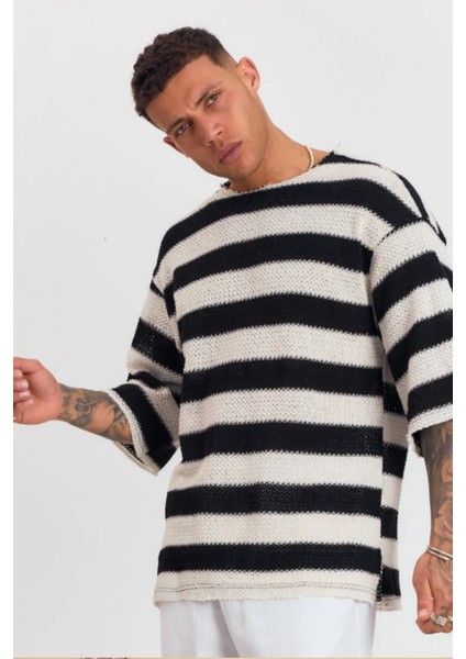 Örme Jakarlı Fakir Kol Oversize Tshirt