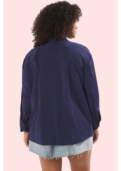 Kadın Büyük Beden Çizgili Gömlek Yaka Uzun Kollu Rahat Günlük Stil Yaz Aylarının Vazgeçilmezi modelleri