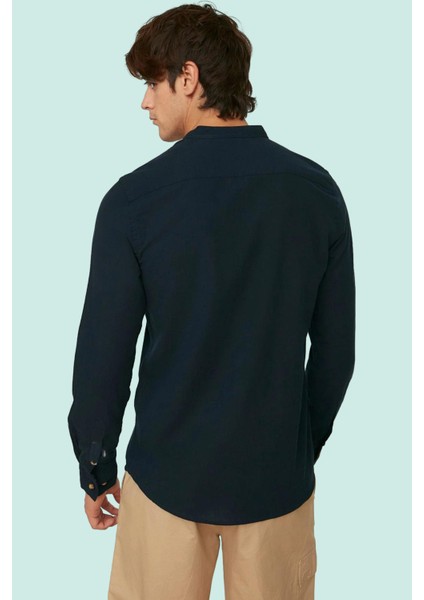 Erkek Slim Fit Hakim Yaka Pamuklu Keten Görünümlü Gömlek Günlük Kullanım Dayanıklı Malzeme modelleri