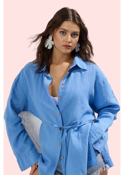 Kadın Uzun Kollu Keten Gömlek Flam Dokuma Plaj Gömleği Yazlık Günlük Kullanım Modern Tasarım fiyatları