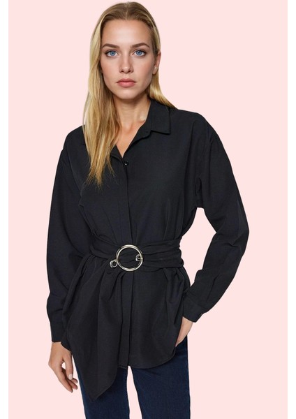 Kadın Kemerli Dokuma Gömlek Şık Tasarım Iş ve Günlük Kullanım Hafta Sonu Dayanıklı Malzeme
