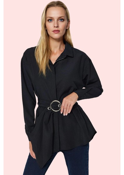 Kadın Kemerli Dokuma Gömlek Şık Tasarım Iş ve Günlük Kullanım Hafta Sonu Dayanıklı Malzeme fiyatları