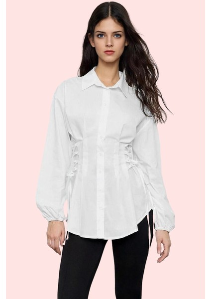 Kadın Uzun Kollu Gömlek Yaka Dokuma Basic Kalıp Terrycotton Kumaş Günlük Kullanım Hafta Sonu fiyatları