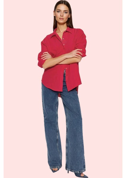 Kadın Oversize Dokuma Gömlek Günlük ve Iş Stilleri Için Hafta Sonu Yaz Aylarının Vazgeçilmezi fiyatları