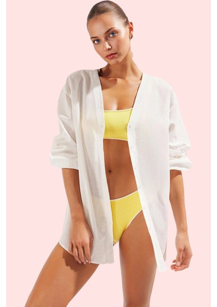 Kadın Plaj Gömleği Keten Görünümlü Pamuk Yazlık Rahat Kesim Günlük Kullanım Modern Tasarım fiyatları