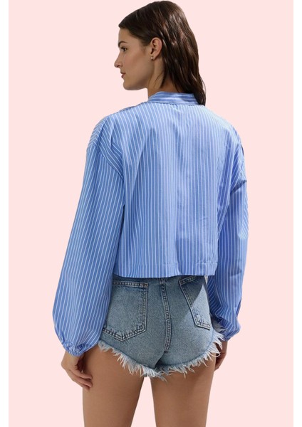 Kadın Çizgili Dokuma Crop Gömlek Bağcıklı Detaylı Yazlık Plaj Günlük Kullanım Modern Tasarım fiyatları