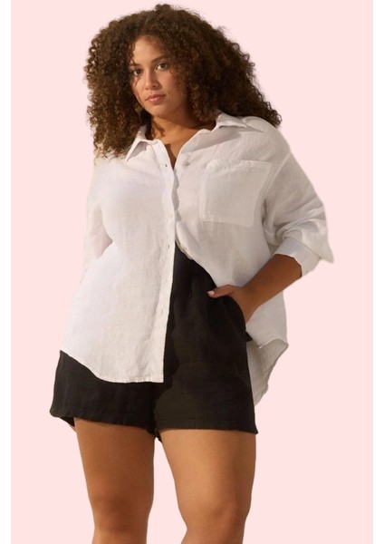 Kadın Büyük Beden Oversize Keten Gömlek Günlük Stil Özel Günler Yaz Aylarının Vazgeçilmezi fiyatları