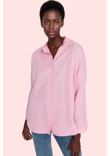 Kadın Oversize Pamuklu Dokuma Gömlek Basic Kalıp Günlük Kullanım Için Yaz Aylarının Vazgeçilmezi