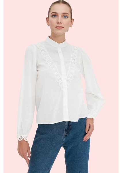 Kadın Dantel Detaylı Pamuklu Gömlek Regular Kalıp Günlük Kullanım Yaz Aylarının Vazgeçilmezi fiyatları