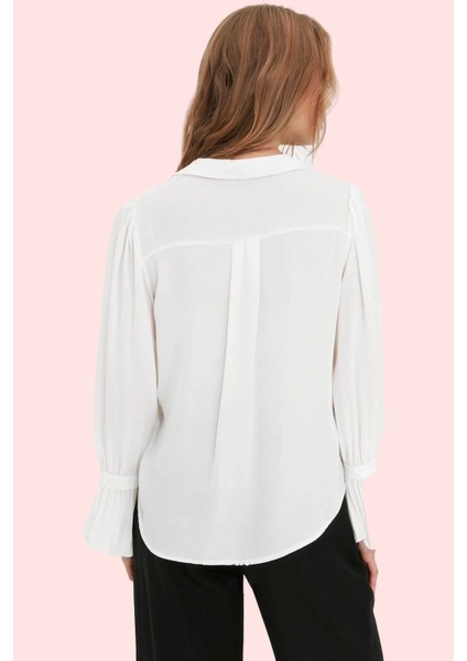 Kadın Ispanyol Kol Gömlek Düz Desen Regular Kalıp Queen Crep Dokuma Iş ve Günlük Hafta Sonu modelleri