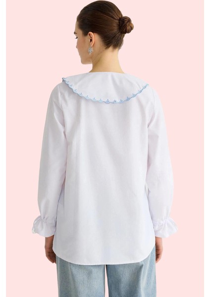 Kadın Bebe Yaka Işleme Detaylı Dokuma Gömlek Rahat Günlük Kullanım Yaz Aylarının Vazgeçilmezi modelleri