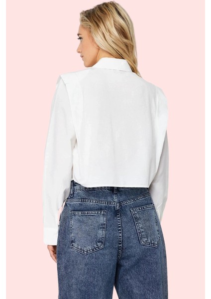 Kadın Crop Gömlek Yaka Düz Desenli Dokuma Terrycotton Kumaş Günlük Kullanım Modern Tasarım modelleri