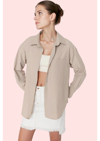 Kadın Boyfriend Geniş Kalıp Pamuklu Gömlek Günlük Casual Stil Hafta Sonu Dayanıklı Malzeme