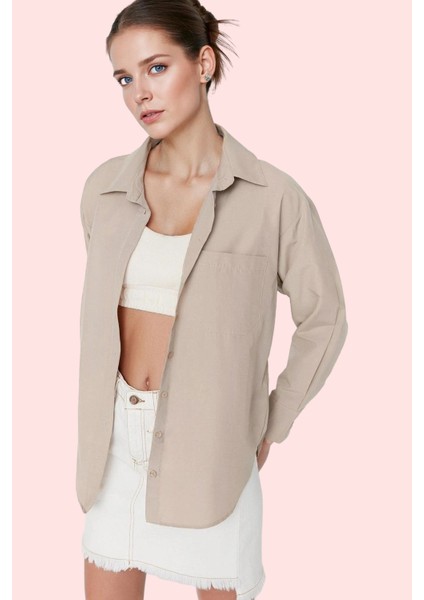 Kadın Boyfriend Geniş Kalıp Pamuklu Gömlek Günlük Casual Stil Hafta Sonu Dayanıklı Malzeme fiyatları