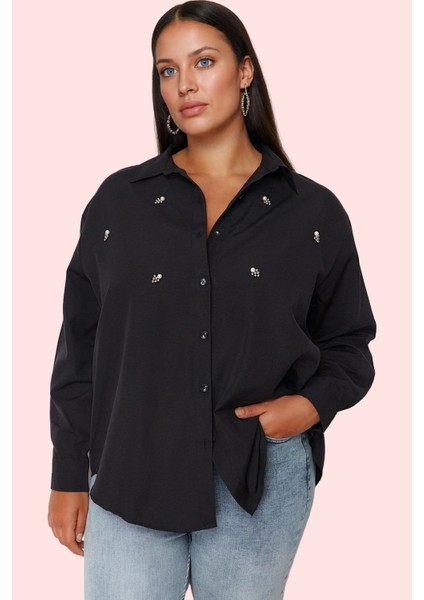 Kadın Büyük Beden Taş Işlemeli Poplin Gömlek Günlük Şıklık Hafta Sonu Yaz Aylarının Vazgeçilmezi fiyatları