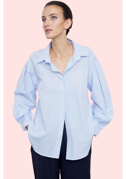 Kadın Oversize Çizgili Dokuma Gömlek Pamuklu Günlük Kombinler Için Yaz Aylarının Vazgeçilmezi