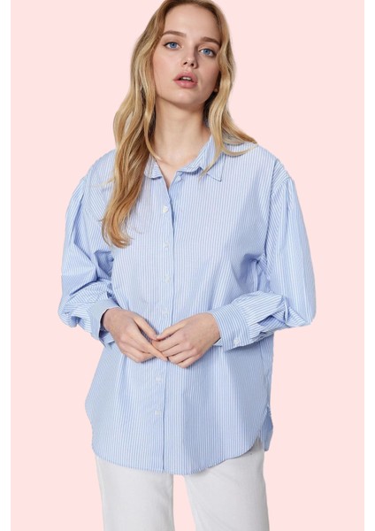 Kadın Oversize Çizgili Dokuma Gömlek Pamuklu Günlük Kombinler Için Yaz Aylarının Vazgeçilmezi modelleri