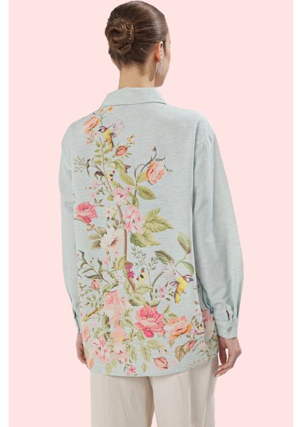 Kadın Çiçekli Desenli Oversize Keten Görünümlü Gömlek Polyester Günlük Kullanım Hafta Sonu modelleri