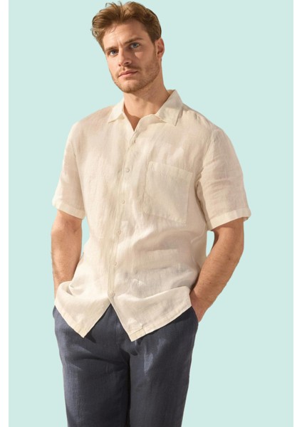 Erkek Keten Gömlek Kısa Kollu Regular Fit Günlük Kullanım Hafta Sonu Yaz Aylarının Vazgeçilmezi