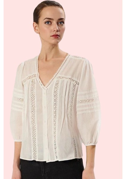 Kadın Dantel Detaylı Pamuklu Gömlek Yaz Aylarının Vazgeçilmezi Rahat Günlük Modern Tasarım fiyatları