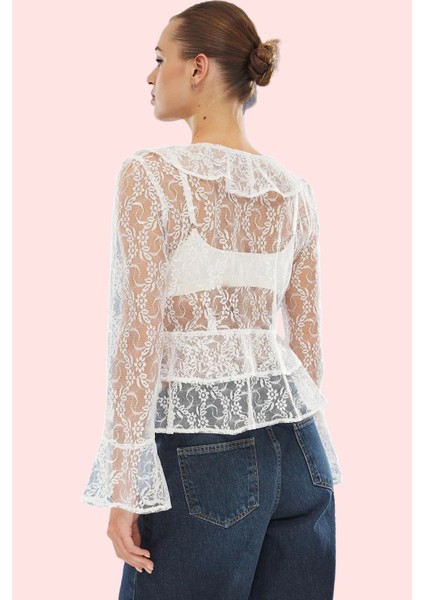 Kadın Dantel Bluz V Yaka Uzun Kollu Regular Kalıp Günlük Şıklık Yaz Aylarının Vazgeçilmezi modelleri