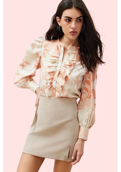 Kadın Çiçekli Desenli Dik Yaka Gömlek Pamuk Günlük Kullanım Hafta Sonu Yaz Aylarının Vazgeçilmezi